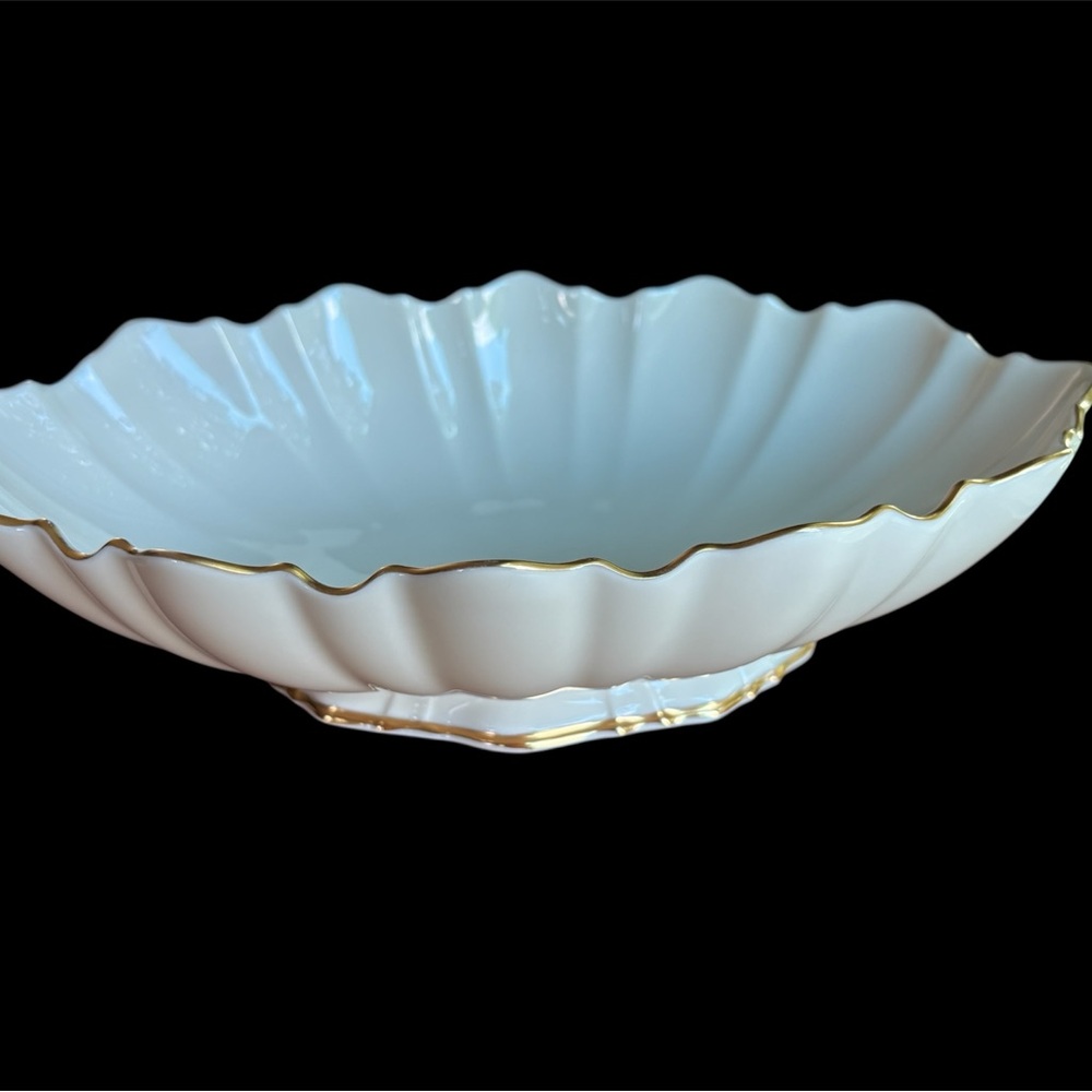 Lenox Serving Bowl Oval Gold Symphony Scalloped Edge Vintage